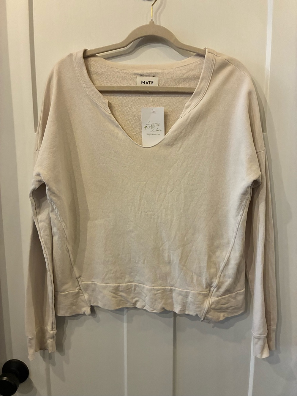 MATE Lightweight Scoop Neck Pullover Sweatshirt - Cream